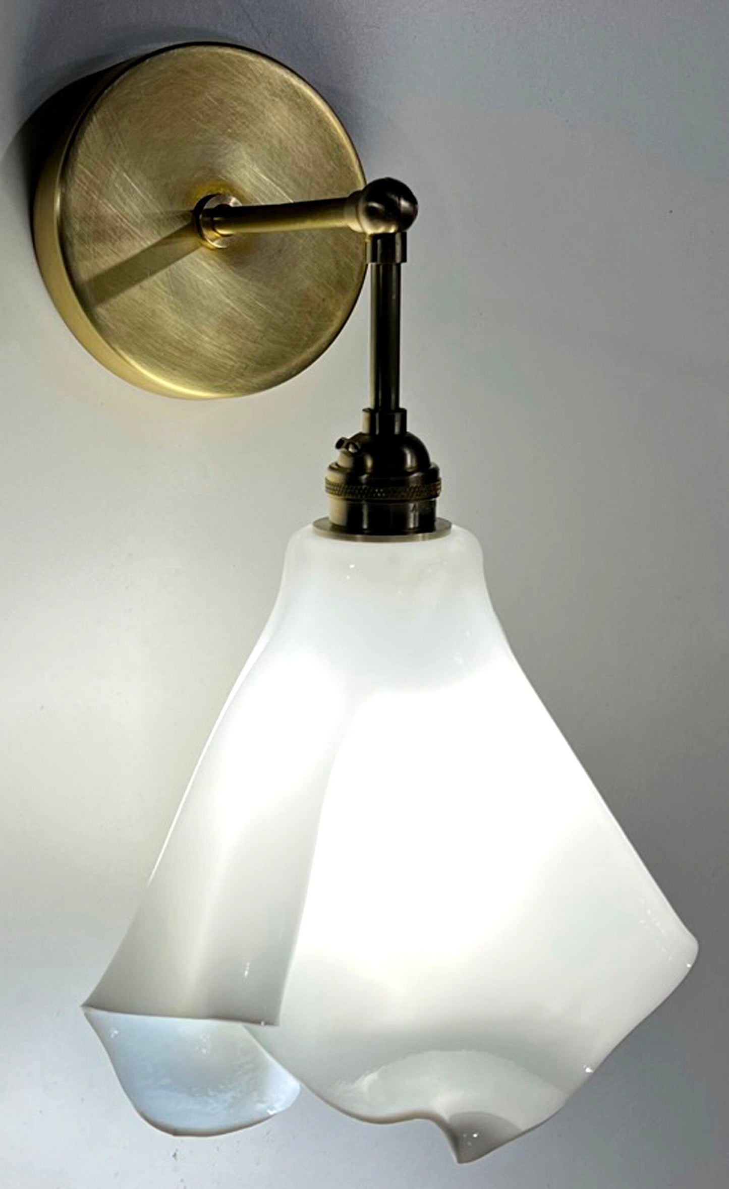 The Handkerchief Wall Sconce with Brass Fittings, White Glass