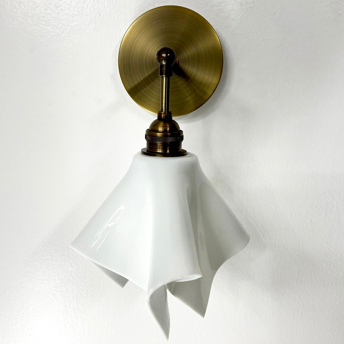 The Handkerchief Wall Sconce with Brass Fittings, White Glass