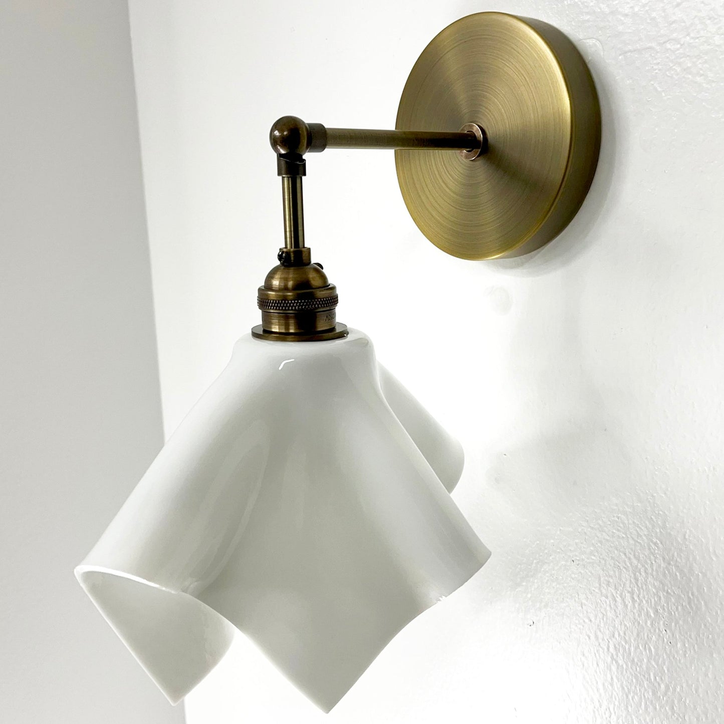 The Handkerchief Wall Sconce with Brass Fittings, White Glass